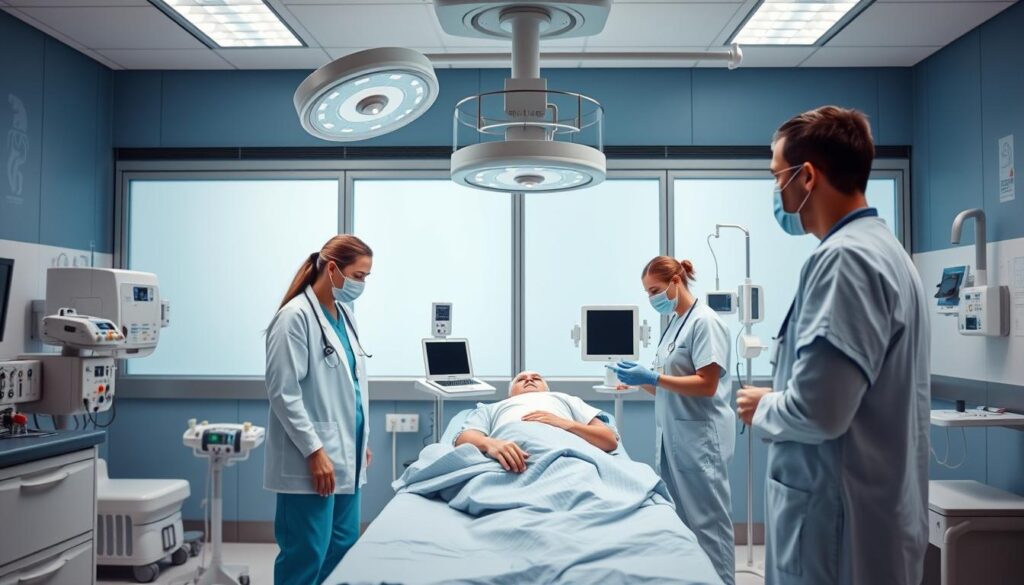 Equipe médica atendendo paciente em hospital da rede do plano Bradesco de saúde